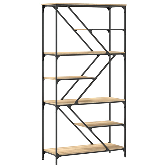 Rivas Wooden Bookshelf In Sonoma Oak With Steel Frame
