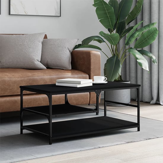 Read more about Rivas wooden coffee table with 2 shelves in black