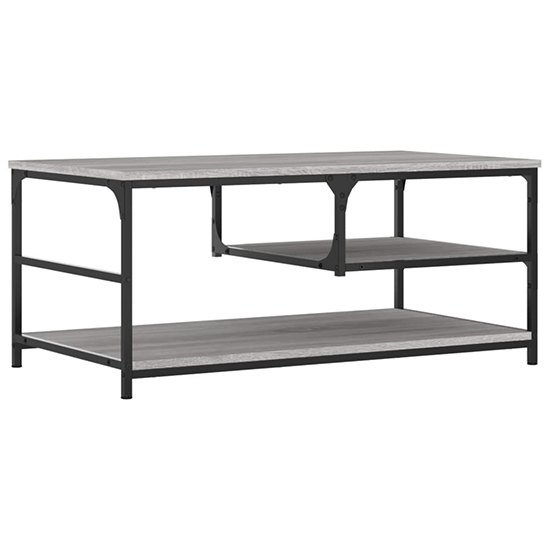 Rivas Wooden Coffee Table With 2 Shelves In Grey Sonoma Oak