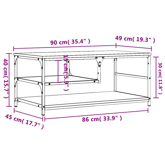Rivas Wooden Coffee Table With 2 Shelves In Grey Sonoma Oak