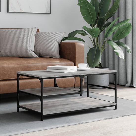 Product photograph of Rivas Wooden Coffee Table With 2 Shelves In Grey Sonoma Oak from Furniture in Fashion