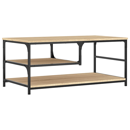 Rivas Wooden Coffee Table With 2 Shelves In Sonoma Oak