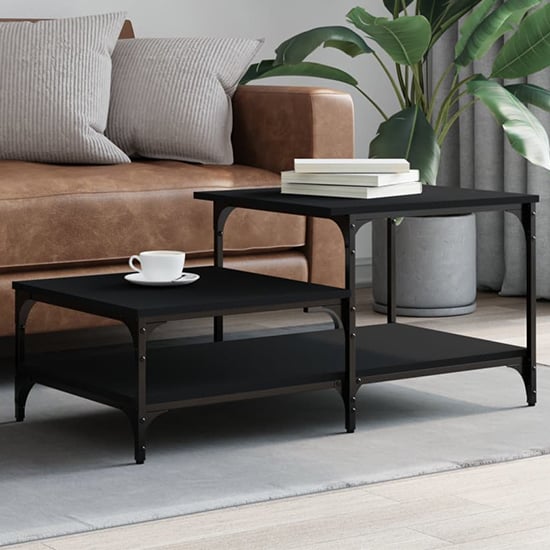 Product photograph of Rivas Wooden Coffee Table With 3 Shelves In Black from Furniture in Fashion