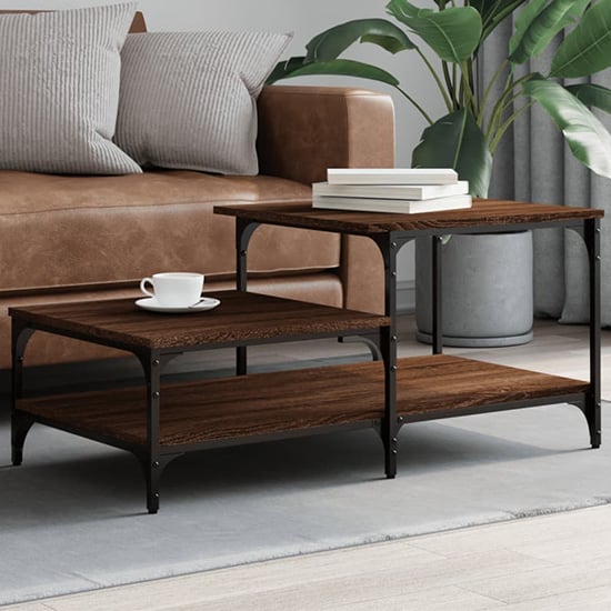Product photograph of Rivas Wooden Coffee Table With 3 Shelves In Brown Oak from Furniture in Fashion
