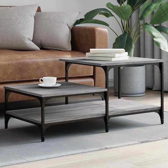 Rivas Wooden Coffee Table With 3 Shelves In Grey Sonoma Oak