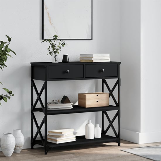 Rivas Wooden Console Table With 2 Drawers In Black