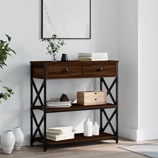 Product photograph of Rivas Wooden Console Table With 2 Drawers In Brown Oak from Furniture in Fashion