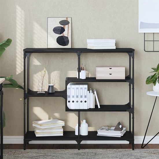 Read more about Rivas wooden console table with 4 shelves in black