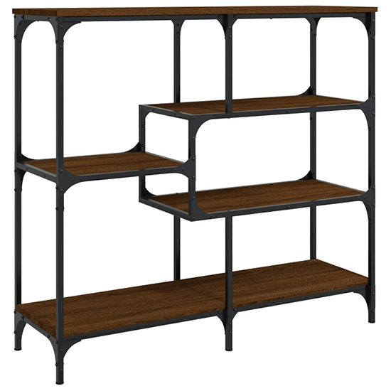 Rivas Wooden Console Table With 4 Shelves In Brown Oak