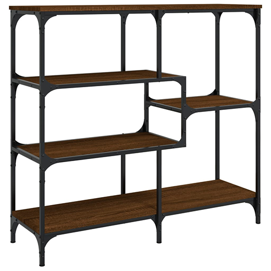 Rivas Wooden Console Table With 4 Shelves In Brown Oak