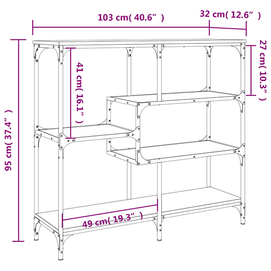 Rivas Wooden Console Table With 4 Shelves In Brown Oak