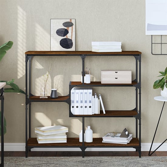 Product photograph of Rivas Wooden Console Table With 4 Shelves In Brown Oak from Furniture in Fashion