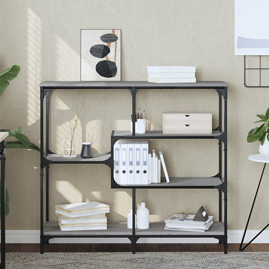 Product photograph of Rivas Wooden Console Table With 4 Shelves In Grey Sonoma Oak from Furniture in Fashion