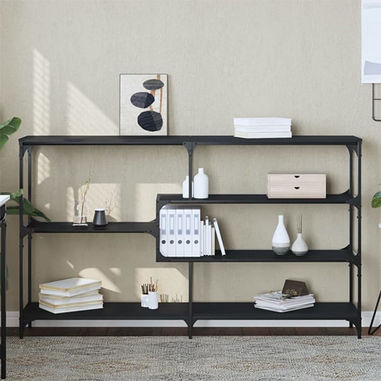 Read more about Rivas wooden console table wide with 4 shelves in black