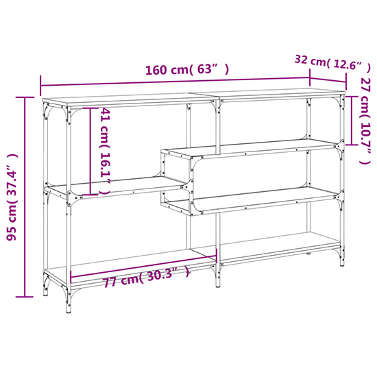 Rivas Wooden Console Table Wide With 4 Shelves In Brown Oak