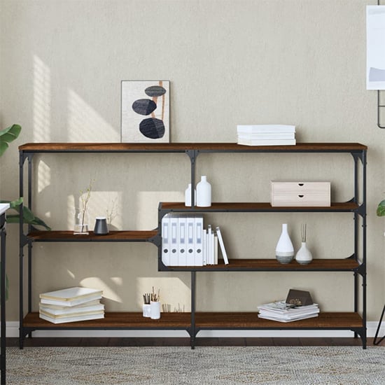 Read more about Rivas wooden console table wide with 4 shelves in brown oak