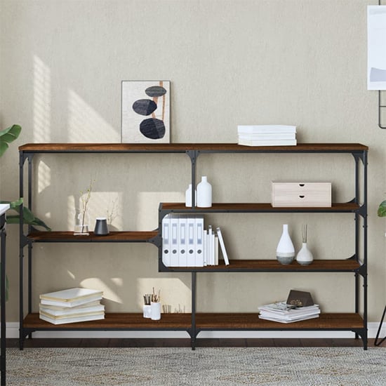 Product photograph of Rivas Wooden Console Table Wide With 4 Shelves In Brown Oak from Furniture in Fashion