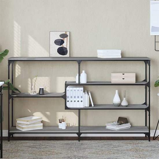 Read more about Rivas wooden console table wide with 4 shelves in grey sonoma oak