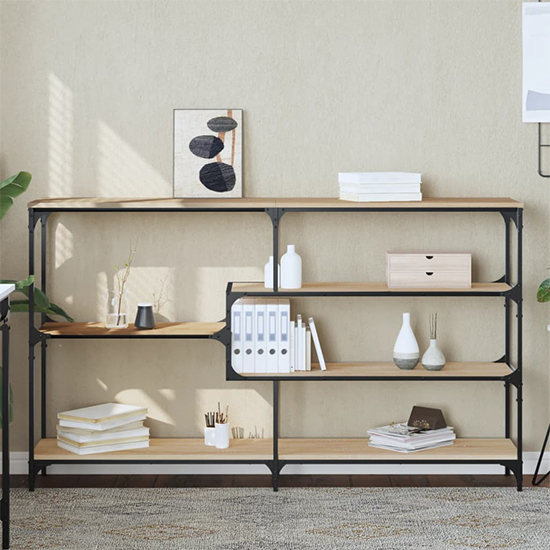 Read more about Rivas wooden console table wide with 4 shelves in sonoma oak