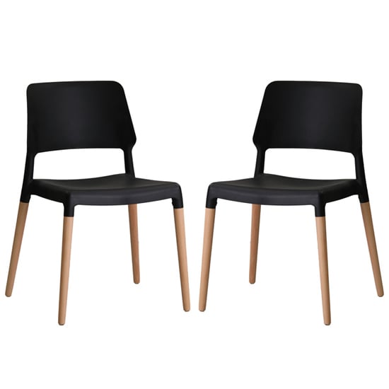 Product photograph of Rivera Black Plastic Dining Chairs With Beech Legs In Pair from Furniture in Fashion