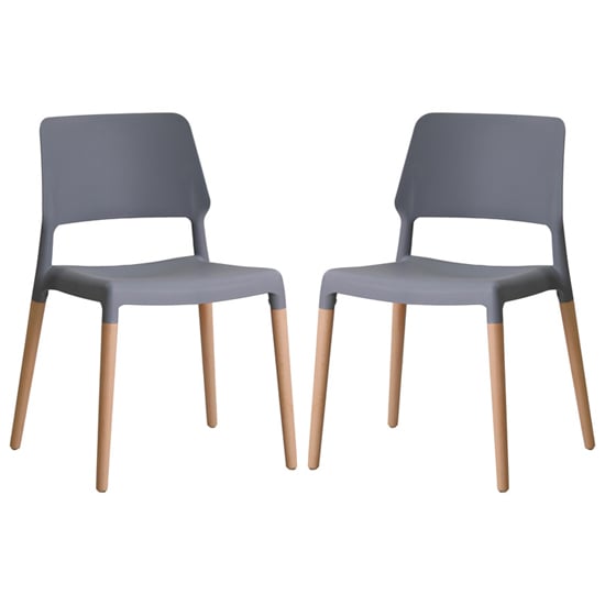 Rivera Grey Plastic Dining Chairs With Beech Legs In Pair