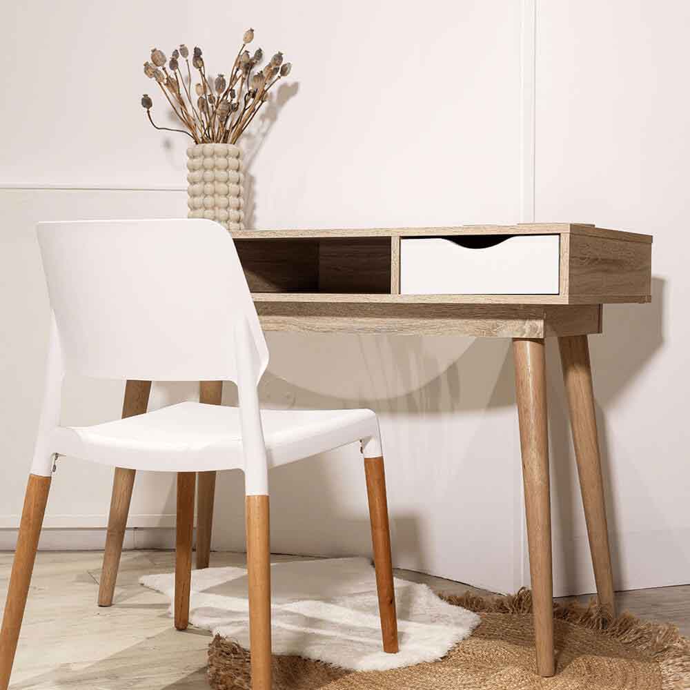 Rivera Plastic Dining Chairs With Beech Legs In Pair - White