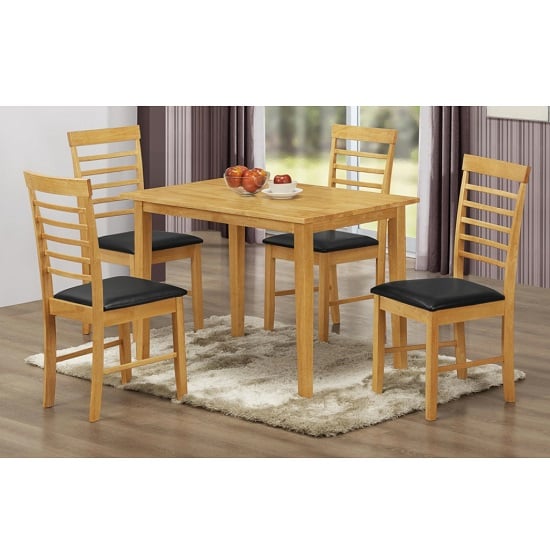 Rivero Wooden Dining Table In Light Oak With 4 Dining Chairs