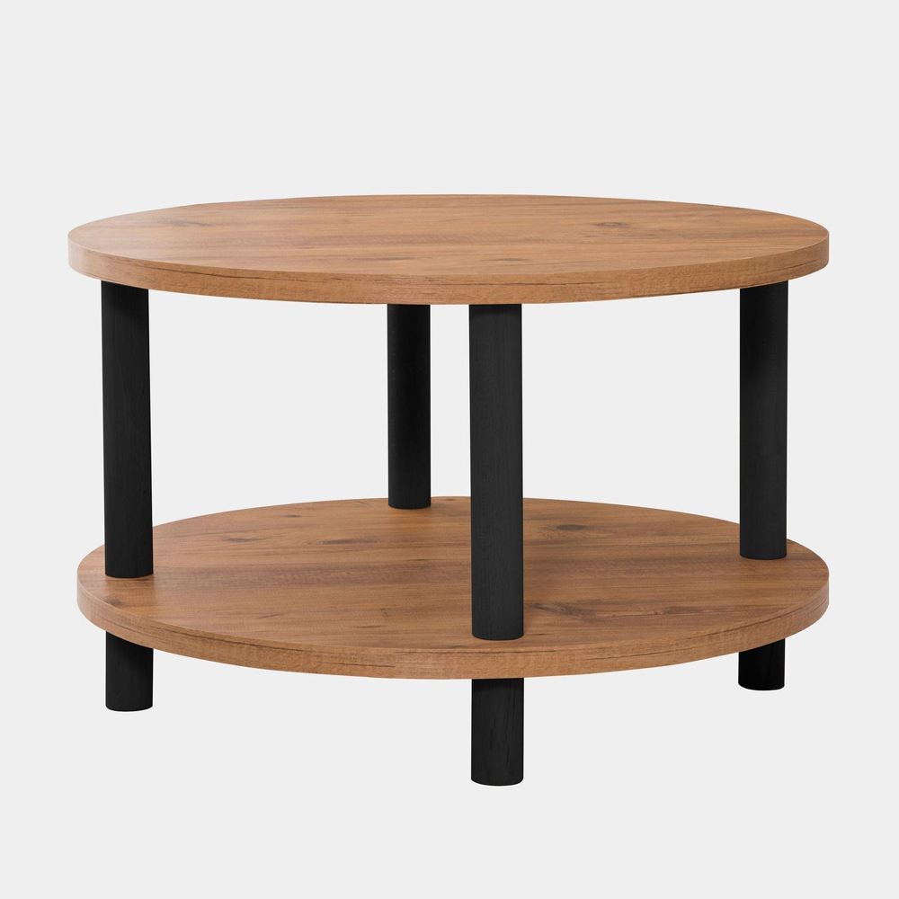Rivio Round Wooden Coffee Table in Atlantic Pine and Black