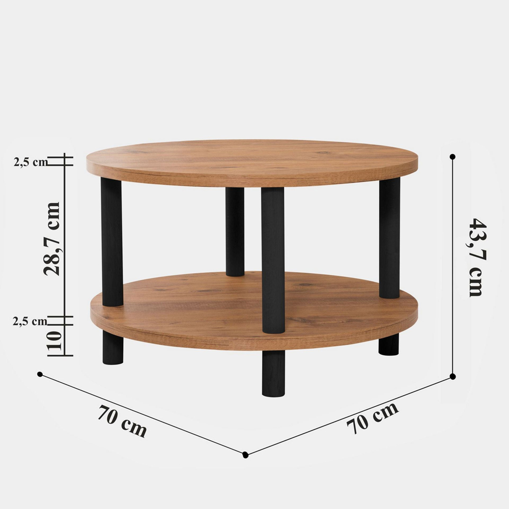 Rivio Round Wooden Coffee Table in Atlantic Pine and Black