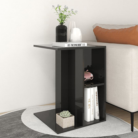 Rivka High Gloss Side Table With 2 Shelves In Black_2