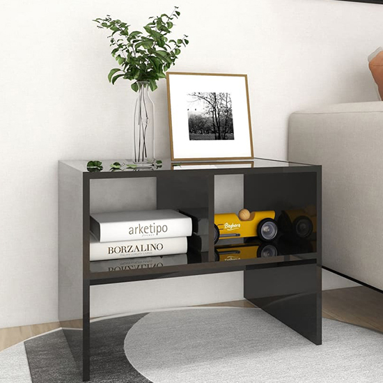 Product photograph of Rivka High Gloss Side Table With 2 Shelves In Black from Furniture in Fashion