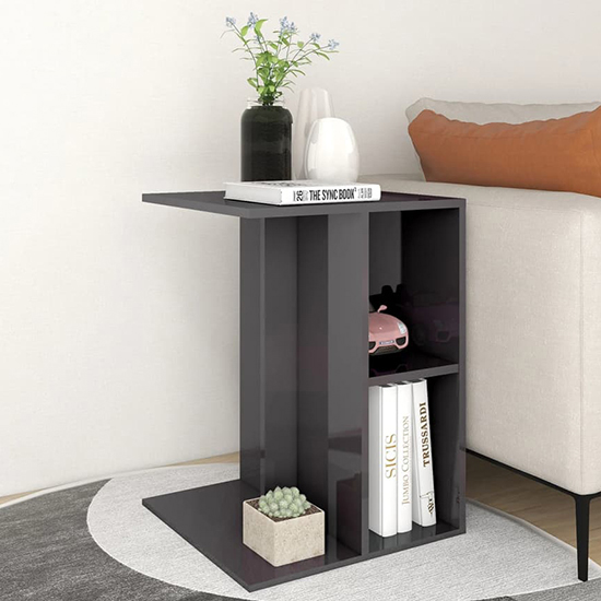 Rivka High Gloss Side Table With 2 Shelves In Grey_2