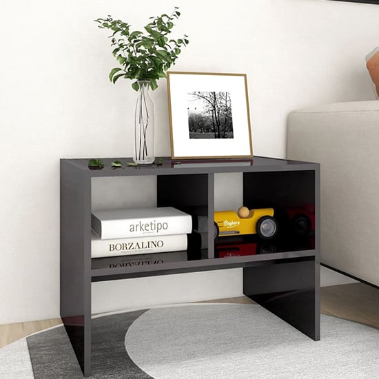 Read more about Rivka high gloss side table with 2 shelves in grey