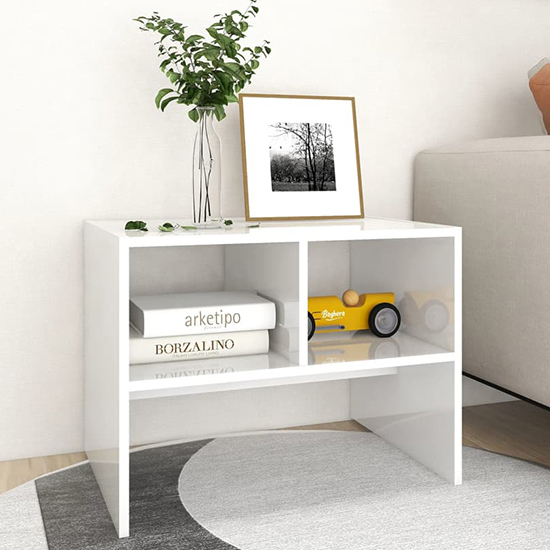 Rivka High Gloss Side Table With 2 Shelves In White
