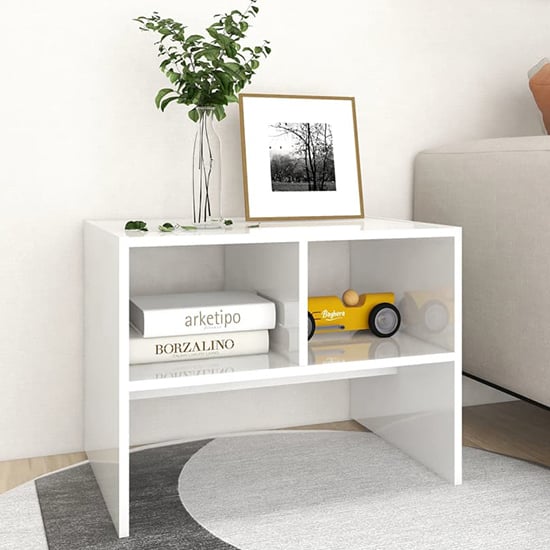 Product photograph of Rivka High Gloss Side Table With 2 Shelves In White from Furniture in Fashion