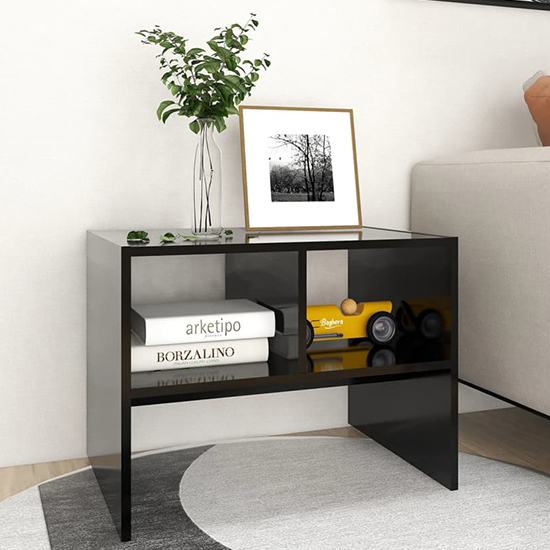 Rivka Wooden Side Table With 2 Shelves In Black
