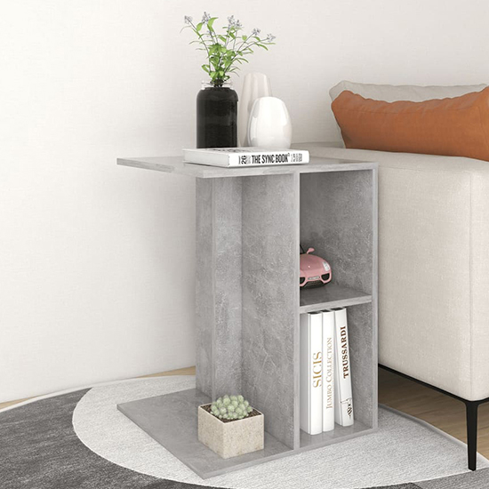 Rivka Wooden Side Table With 2 Shelves In Concrete Effect_2