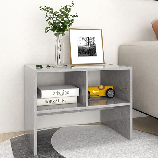 Rivka Wooden Side Table With 2 Shelves In Concrete Effect