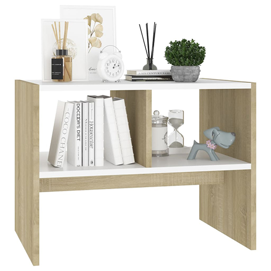 Rivka Wooden Side Table With 2 Shelves In White And Sonoma Oak_3