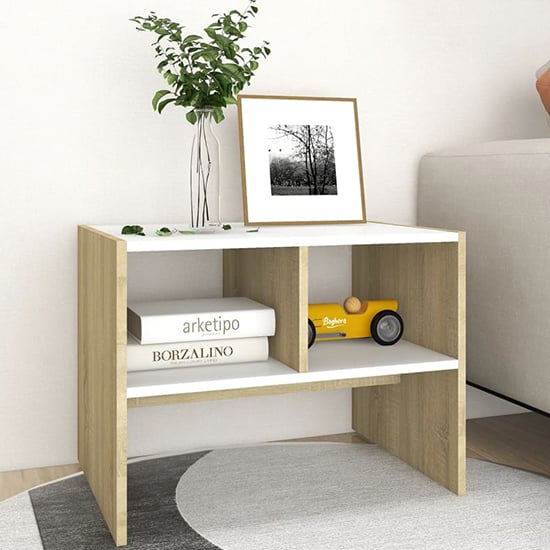 Rivka Wooden Side Table With 2 Shelves In White And Sonoma Oak_1