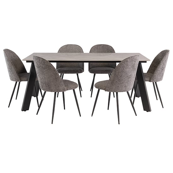Read more about Rivky 180cm grey marble dining table 6 raisa graphite chairs