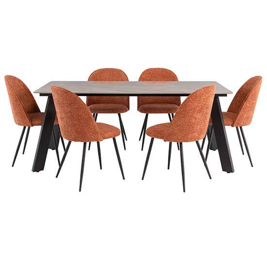 Product photograph of Rivky 180cm Grey Marble Dining Table 6 Raisa Rust Chairs from Furniture in Fashion