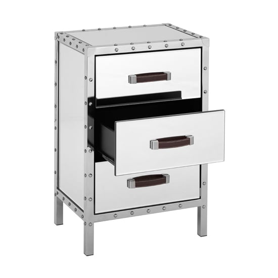 Rivota Mirrored Bedside Cabinet With White Wooden Drawers_3