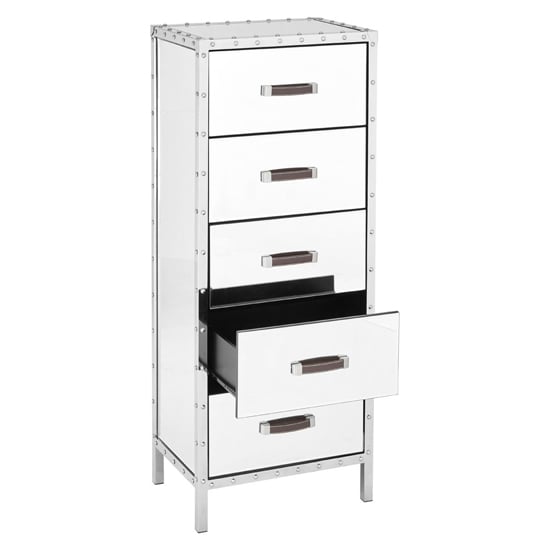 Rivota Mirrored Glass Chest Of 5 Drawers In Silver_2
