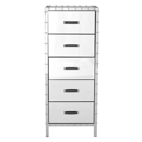 Rivota Mirrored Glass Chest Of 5 Drawers In Silver Furniture in Fashion