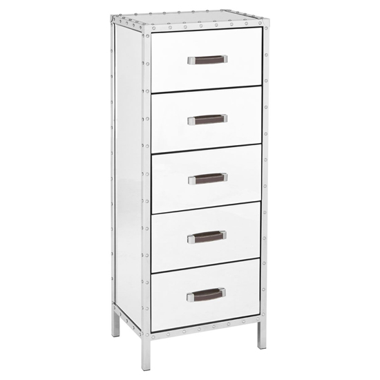 Photo of Rivota mirrored glass chest of 5 drawers in silver