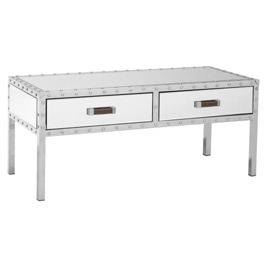 Photo of Rivota mirrored glass coffee table with 2 drawers in silver