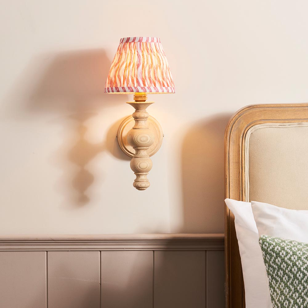 Read more about Riyadh coral pink 16cm shade wood wall light in natural ash