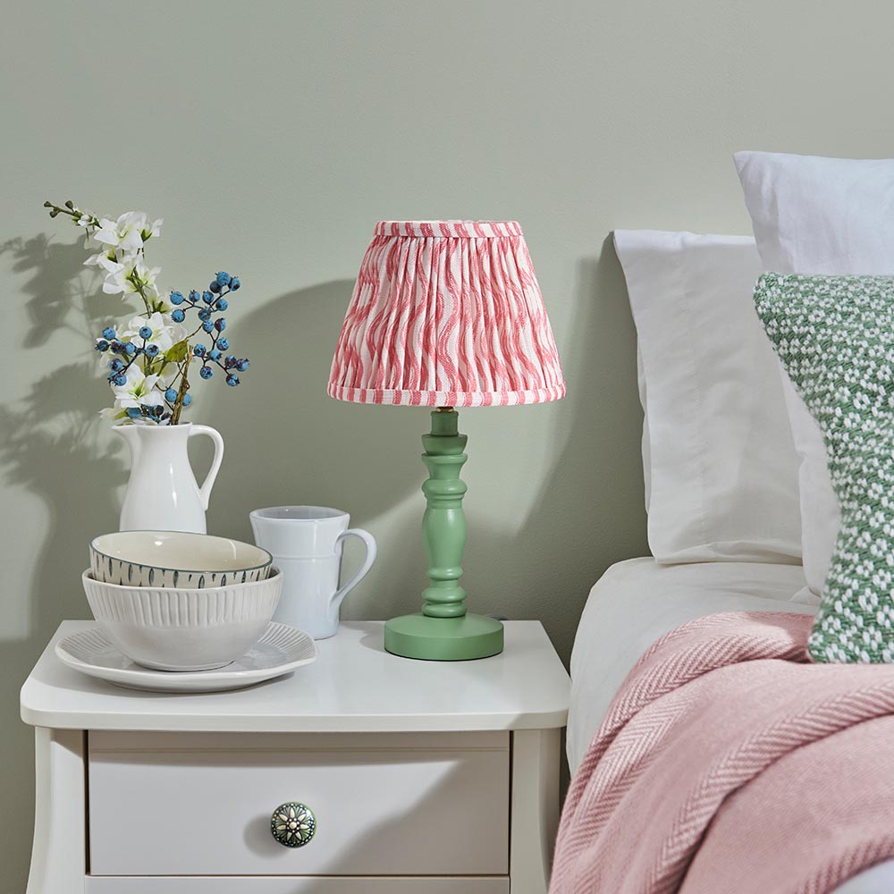 Riyadh Coral Pink 20cm Shade Wood Table Lamp In Cotswold Green