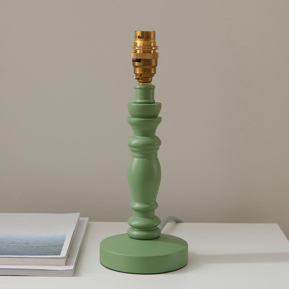 Riyadh Coral Pink 20cm Shade Wood Table Lamp In Cotswold Green